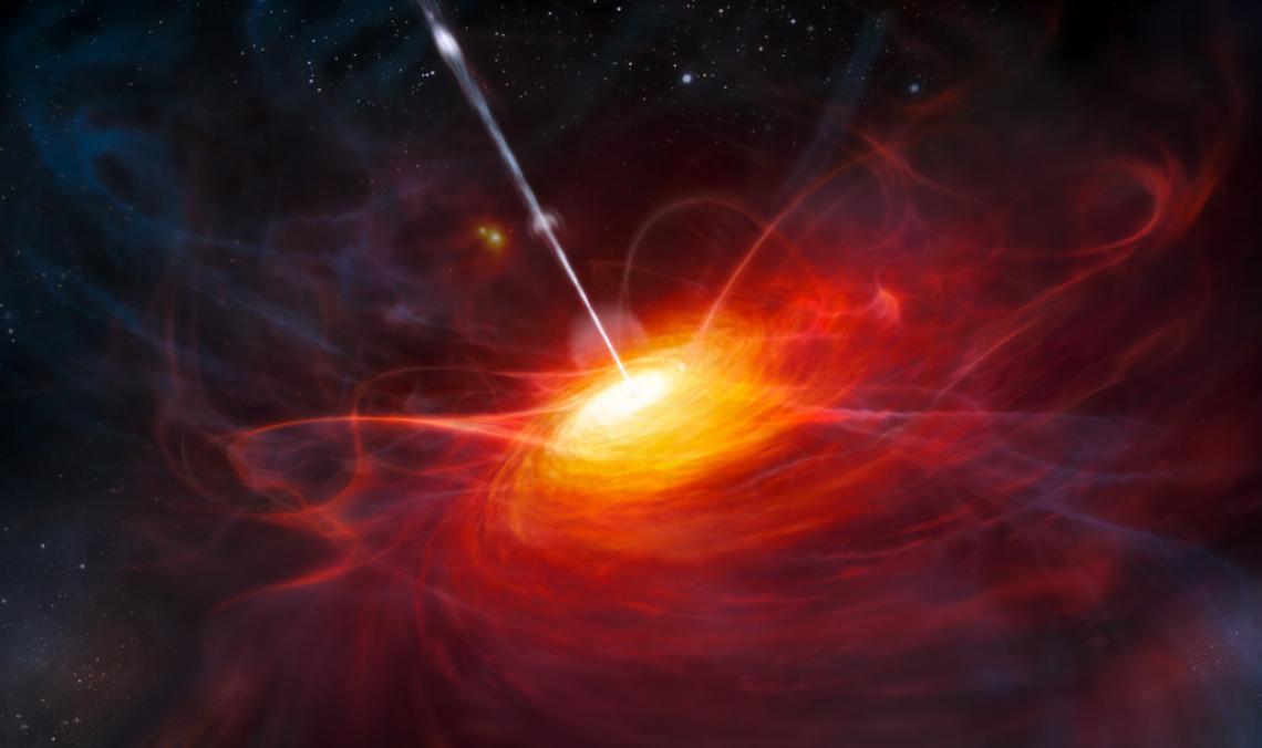An artist’s impression of a very distant quasar powered by a black hole with a mass 2 billion times that of the sun An artist’s impression of a very distant quasar powered by a black hole with a mass 2 billion times that of the sun